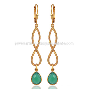 Beautiful Green Onyx Hammered Handmade yellow Gold Plated Sterling Silver